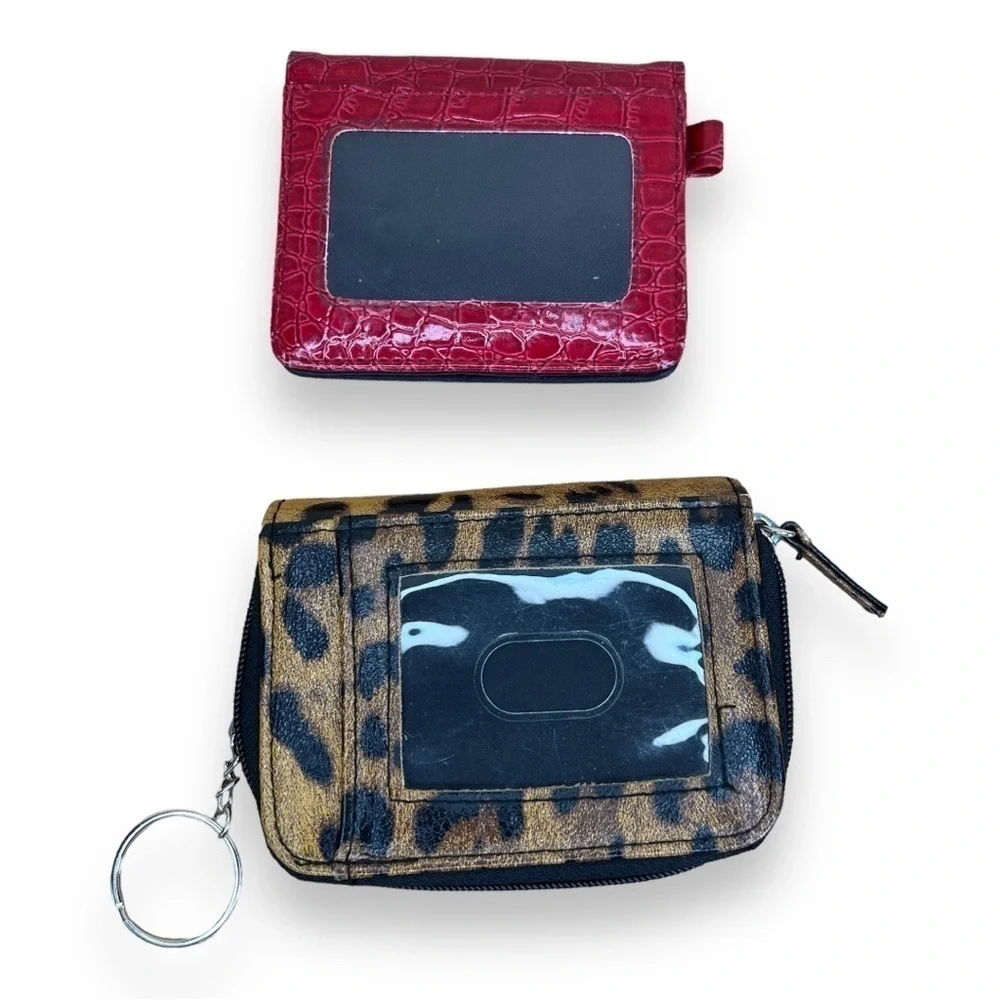 SET OF TWO MINI WALLETS RED FAUX CROC LEOPARD RETRO PINUP ROCKABILLY TRAVEL